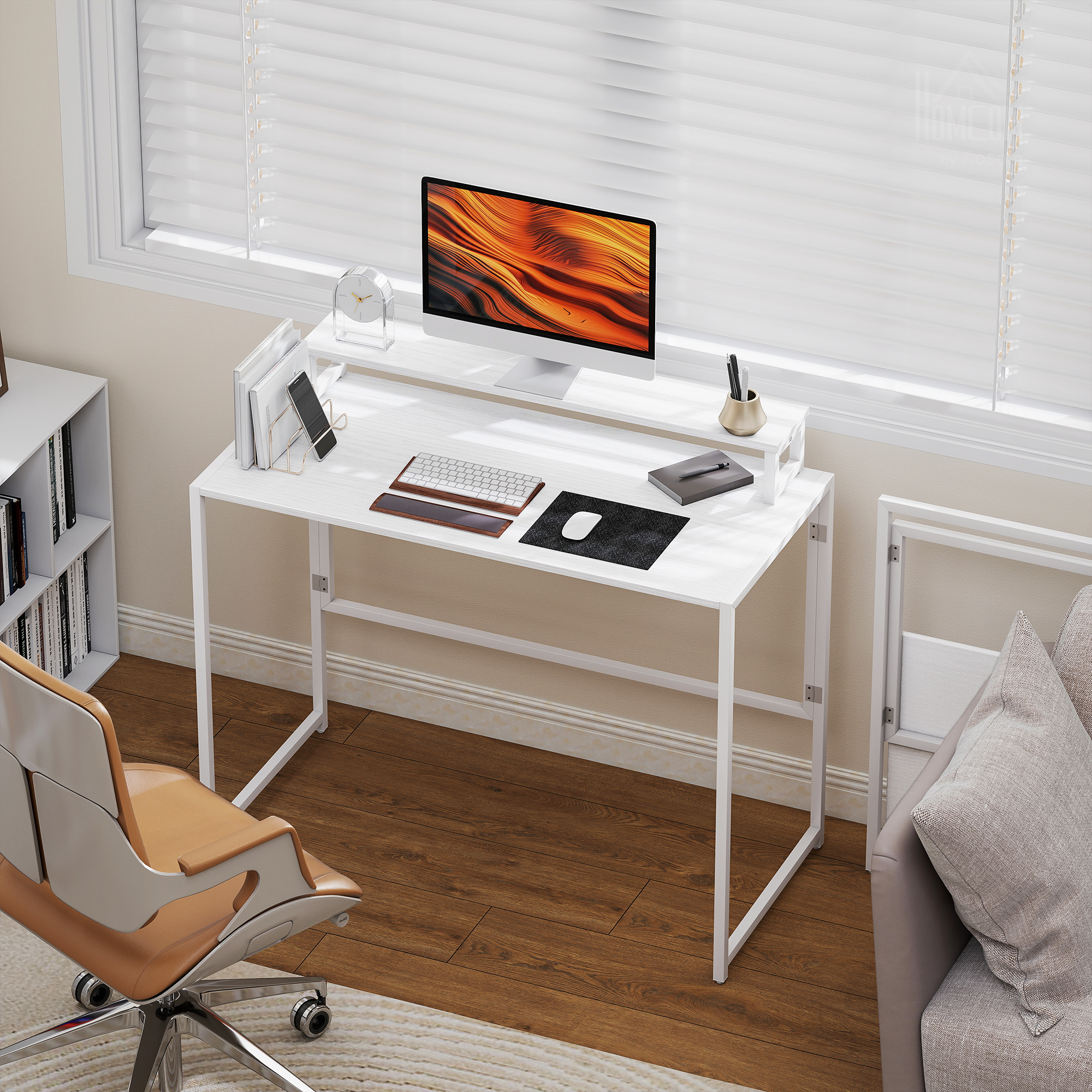 Homcom Scrivania Pieghevole Salvaspazio con Stand per Monitor Rimovibile, 100x48x87.5 cm, Bianco   Aosom Italy