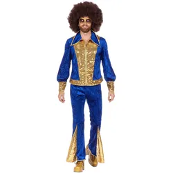 Wilbers Erwachsenenkostüm Glitzer-Disco-Anzug blau/gold Grösse XL (XL)