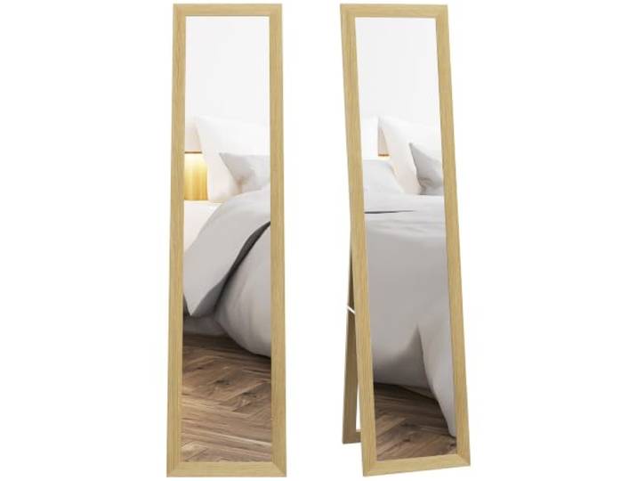 HOMCOM Ganzkörperspiegel Standspiegel Rahmen Holzoptik, 37 x 157 cm Eiche Rechteckig, Wandspiegel zum Stehen, zum Anlehnen, Groß Spiegel, Für Flur Wohnzimmer Schlafzimmer