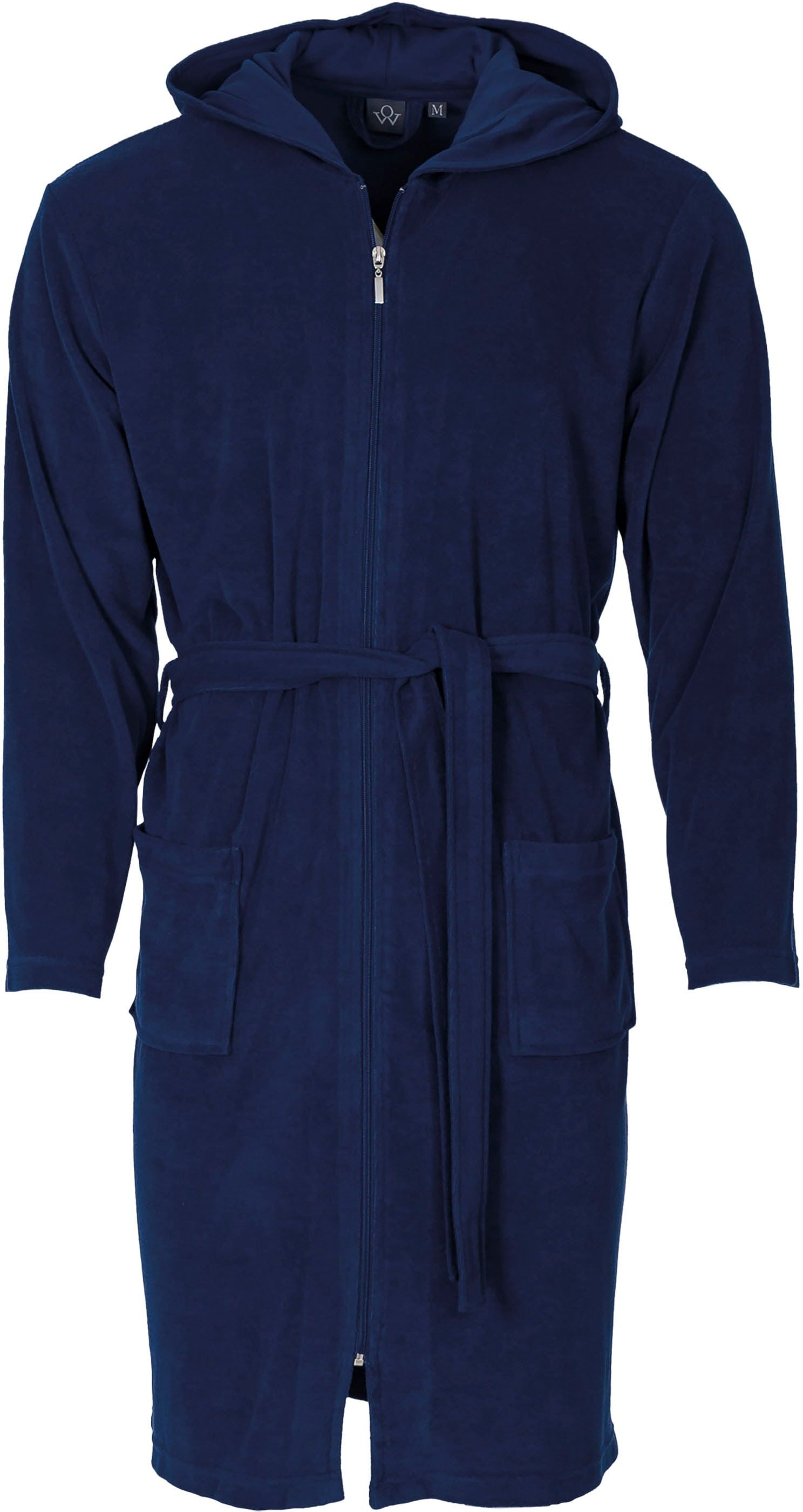 Herrenbademantel WEWO FASHION "2031, ideal für Sauna & Spa, Hotelbademantel, Morgenmantel" Gr. M, blau (dunkelblau), L:110cm, Leichtfrottier, Hausmäntel, Herrenbademantel, Gürtel dunkelblau M L: 110cm