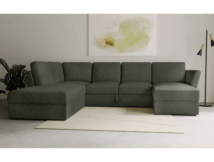 Wohnlandschaft GOODPRODUCT Lavars Schlafsofa , grün (khaki), B:310cm H:90cm T:226cm, 62% Polypropylene, 38% Polyester, Sofas, Wohnlandschaft, mit Bettfunktion und Stauraum, in zwei verschiedenen Bezugsqualitäten