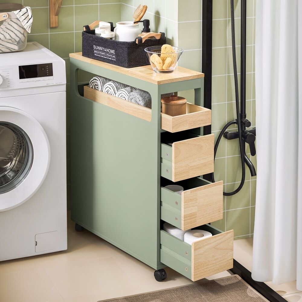 SoBuy Support papier avec 1 plateau amovible et 3 tiroirs effet bois vert Vert 24x82x65cm