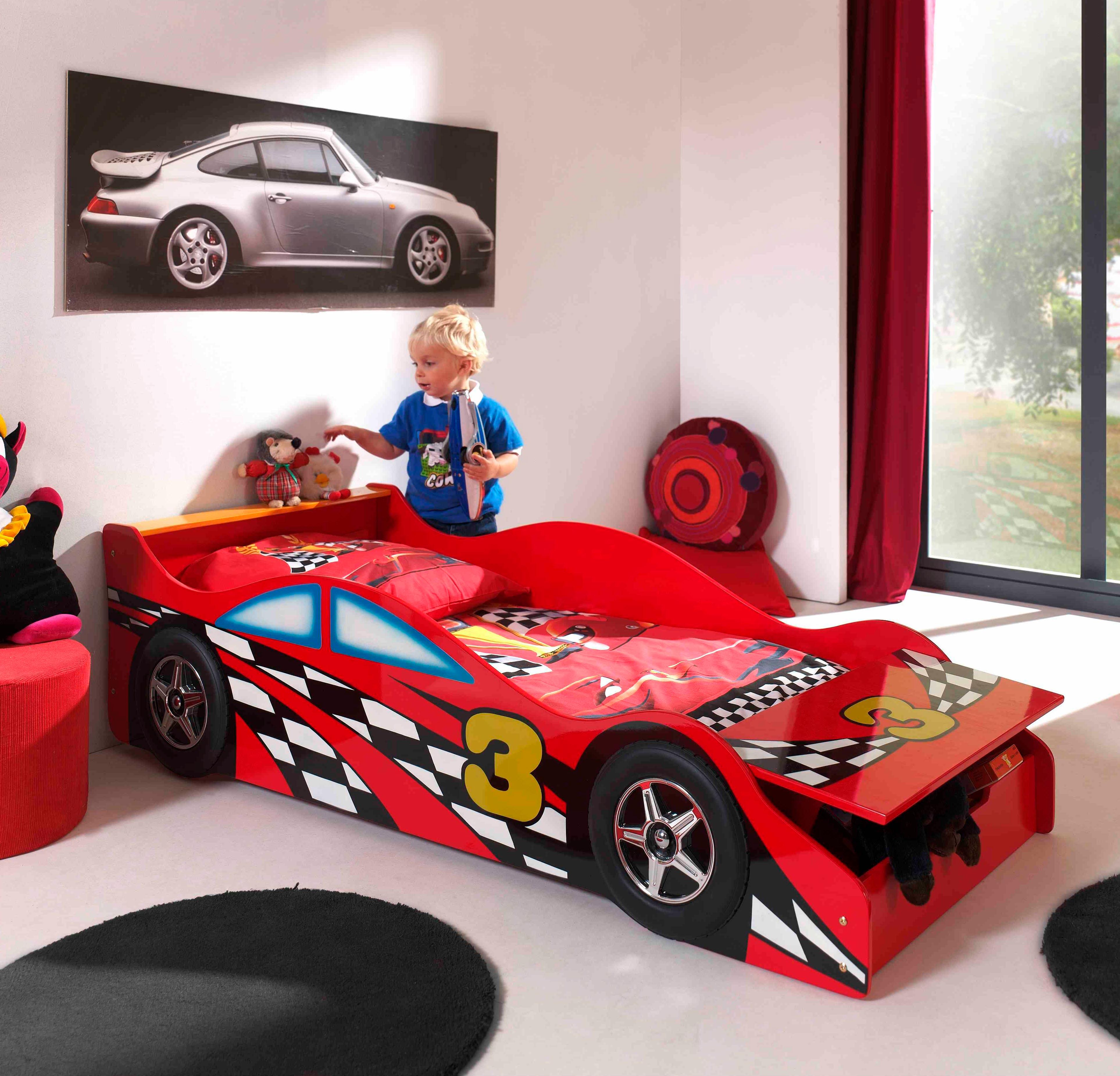 Autobett VIPACK "Racer, inkl. Stauraum vorne, mit Lattenrost, MDF lackiert", rot, B:78cm H:48cm L:175cm, Betten, Autobett, ein Highlight im Kinderzimmer rot Liegefläche Länge B: 140cm x 70cm, Höhe Bett: 48cm, ohne Matratze