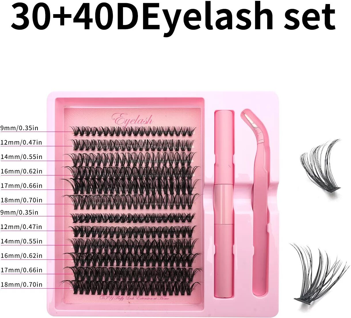 INF DIY Segment Wimpern Set: 12 Reihen 30D+40D, Doppelendkleber & Pinzette für natürliche Wimpernverlängerung