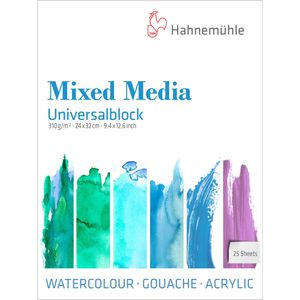 Hahnemühle Aquarellpapier Mix Media Block, 24 x 32 cm, 310 g/m², weiß, geleimt, 25 Blatt
