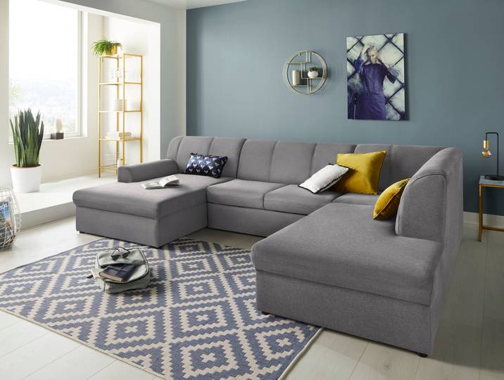 Wohnlandschaft, Hellgrau, 320x213 cm, Struktur, U-Form & Bettfunktion, Klassisch, Domo-collection