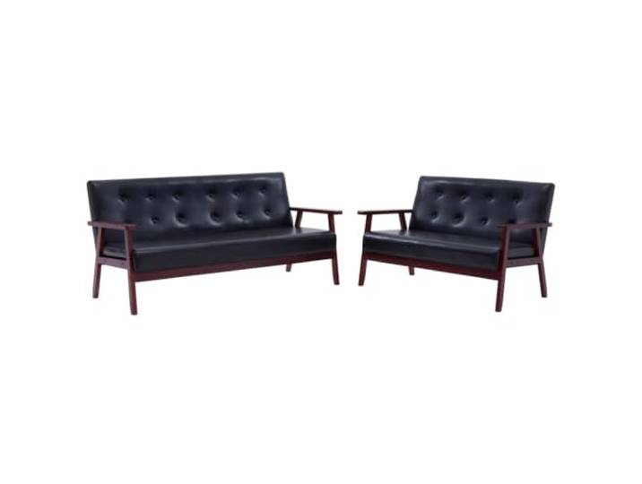 Todiikf 2-TLG Sofagarnitur Schwarz Kunstleder 2er und 3er Couch Set Holz Gemütliche Sitzgruppe im skandinavischen Stil mit Schaumstoffpolsterung für Wohnzimmer, Gästezimmer und Empfangsbereich.