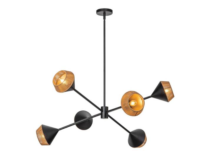 Lustre 6 Lumières Acier, Corde tressée Naturelle