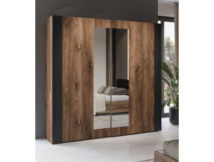 Masseno Schiebetürenschrank SIGNORA 200/213/64cm 2-türig mit Spiegel Eichefarben