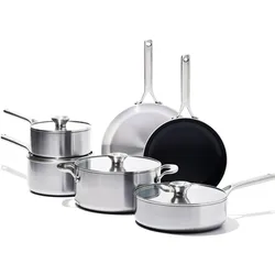 OXO Edelstahl Mira Serie 10er Set, Pfannenset + Topfset, Silber
