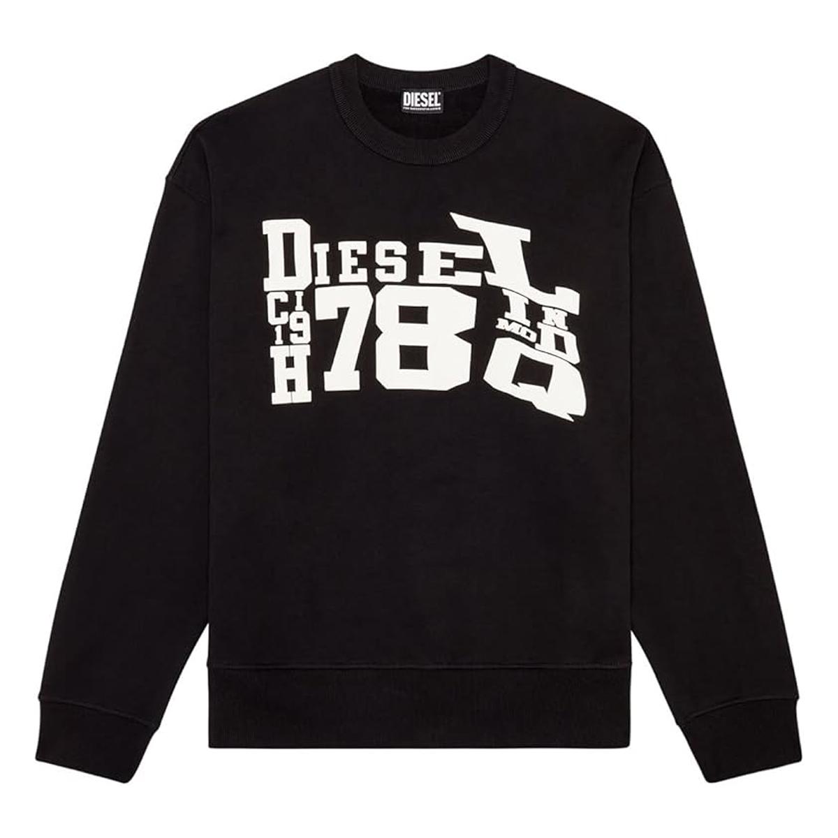 Diesel Unisex Sweatshirt met vervormd logo voor volwassenen (Zwart)