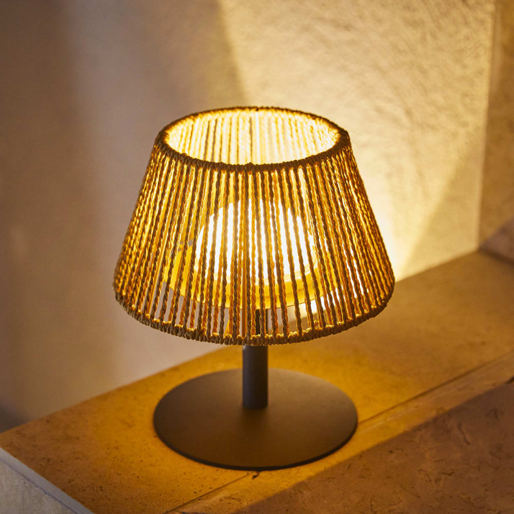 LUMISKY Lot de 2 lampes de table sans fil rotin beige h22cm Beige 8x17x8cm