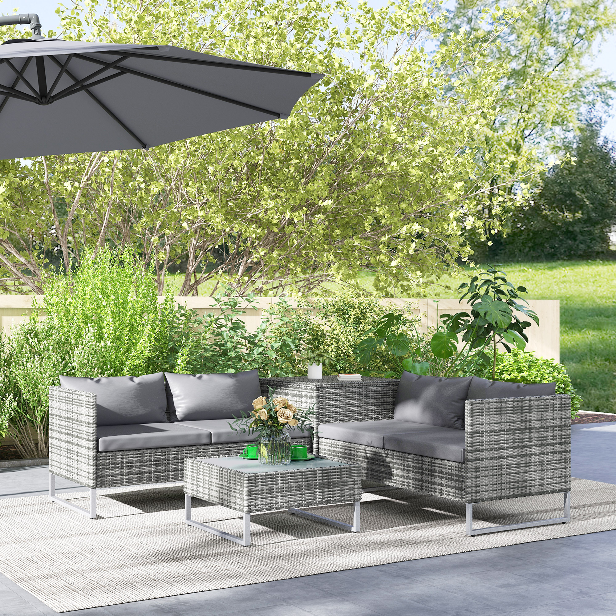 Outsunny Set da Giardino 4 Pezzi con 2 Divani 2 Posti, Tavolino da Caffè e Tavolino Alto, in Acciaio e Rattan Aosom