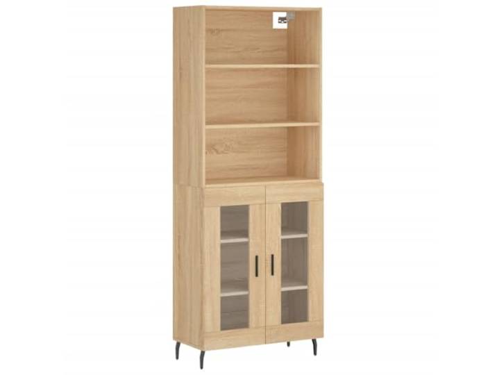 HGFDVCMR Highboard Sonoma-Eiche 69,5x34x180 cm Holzwerkstoff Eleganter Vitrinenschrank mit Glastüren und Metallfüßen für Wohnzimmer, Flur oder Schlafzimmer.