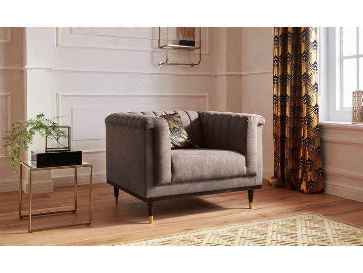 Sessel HOME AFFAIRE Chamby , braun (schlamm), B:100cm H:71cm T:85cm, Luxus-Microfaser Lederoptik (100% Polyester), Scheuertouren: 40.000, Pilling: 4;Samtoptik (100% Polyester), Scheuertouren >100.000, Pilling: 5, Sessel, Sessel, mit Holzrahmen unten und Steppung im Lehnenbereich