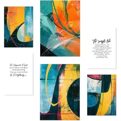 POSTER Set Mit 6 Abstrakte Farben Gelb Orange Blaue Formen A3 & A4 Rahmenlos