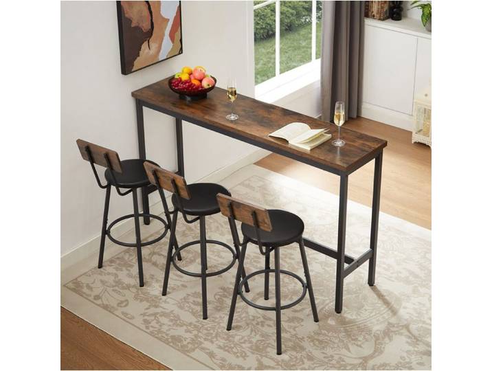 VUENOR Ensemble table de bar 160x40x95 5 cm brun rustique et noir – 1 table 3 tabourets