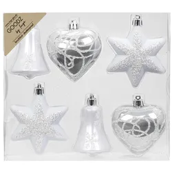 Inges Glas Christbaumschmuck Glocke Herz Stern Kunststoff 14 cm 6 Stück weiß