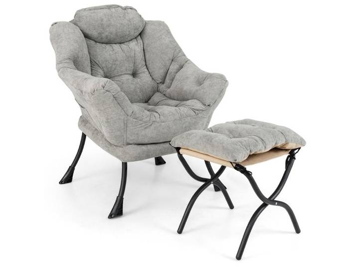 Fauteuil relax sherpa gris avec repose-pieds pliant poche latérale fauteuil détente lecture