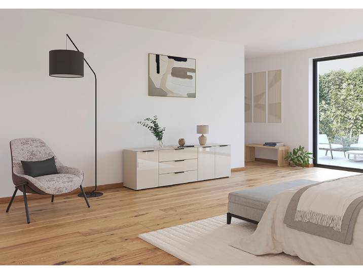 TV-Lowboard Flipp Glas Typ B Front & Deckplatte: Glas Korpus: Spanplatte, lackiert Korpus: MDF Mitteldichte Holzfaserplatte , lackiert