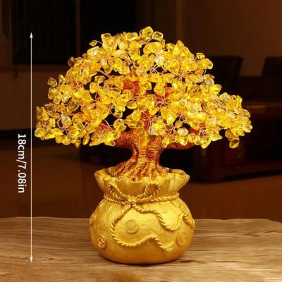 Inspire Select Golden Crystal Wealth Tree Desktop Ornament   Natural Money Bag Shaking Money Tree Gift For Home Office Christmas Decor 7.09 In