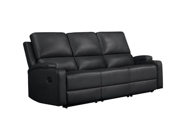 Dallas-canapé 3 Places Avec 2 Fauteuils Relax Manuels En Pu Noir