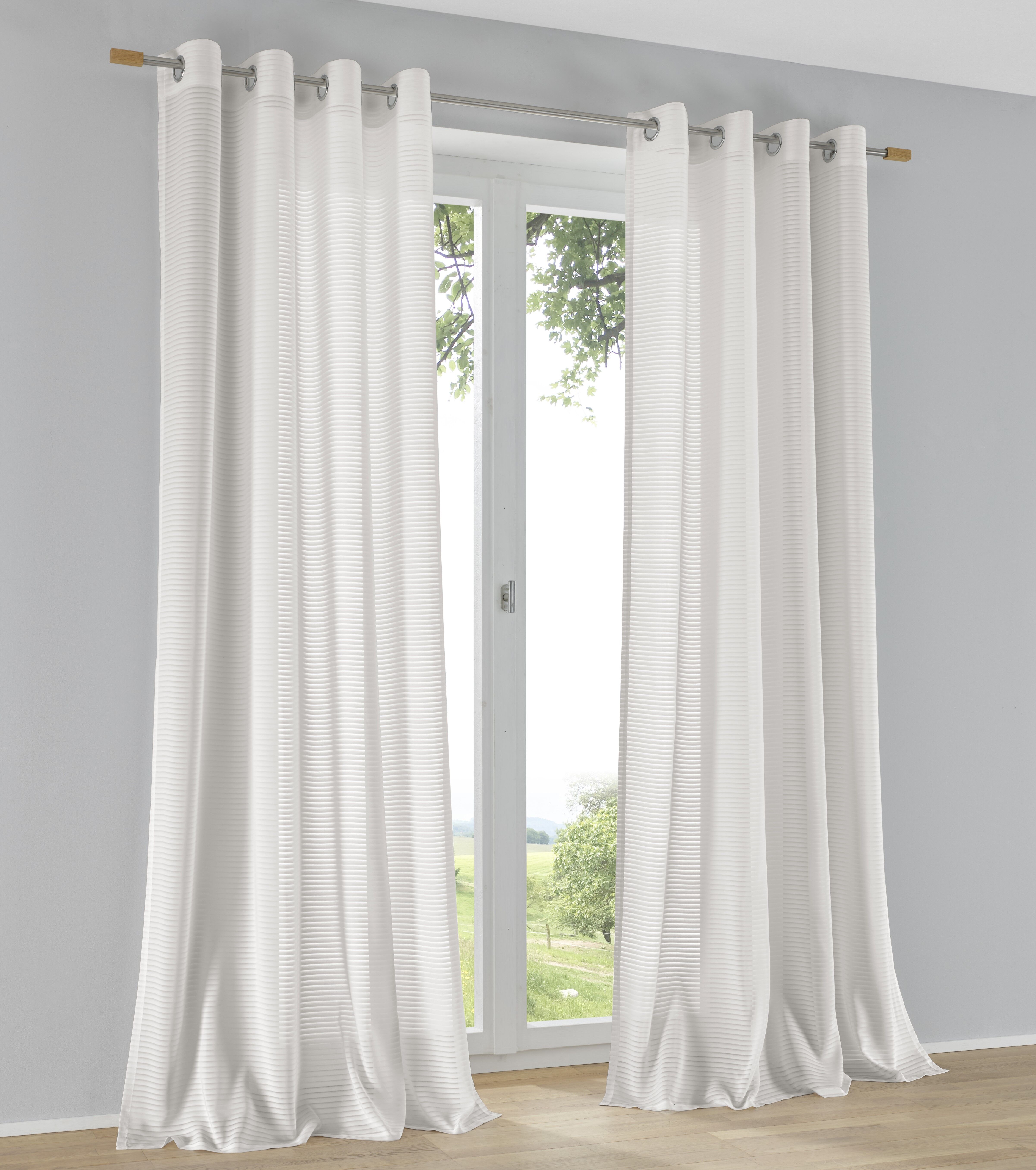 Vorhang KUTTI "Arrego Vorhang", weiss (weiß), B:135cm H:145cm, Polyester, Gardinen, Vorhang, Gardine gestreift(1 St) weiß 145cm, Ösen, 135cm
