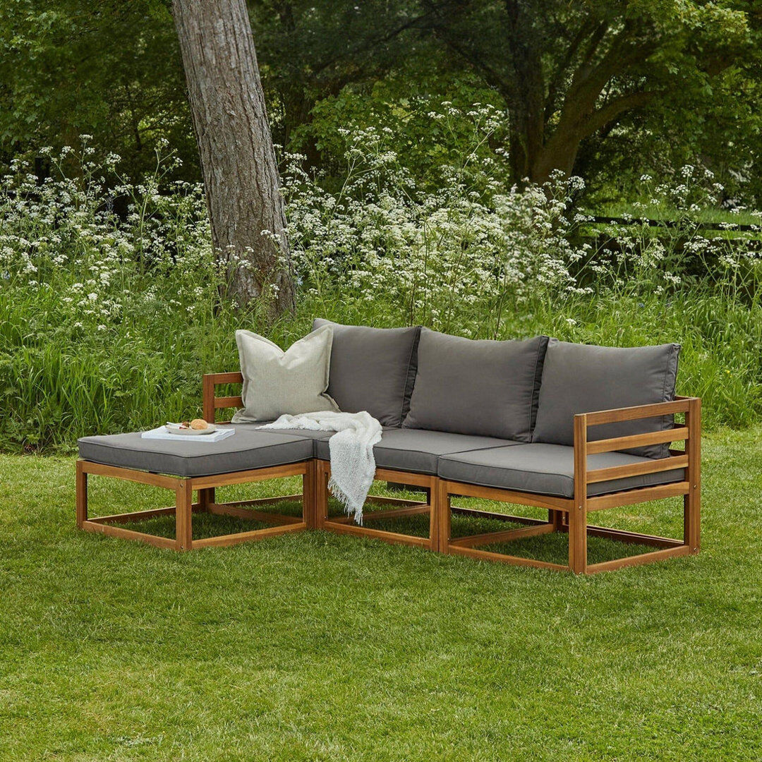 17 Stories Rimasha 3 Seater Wooden Garden Sofa & Footstool Grey 3