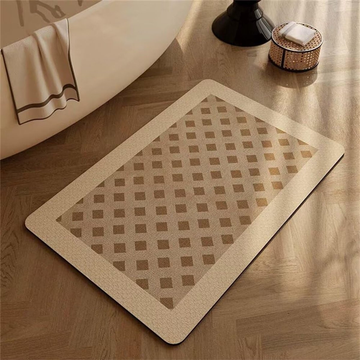 Snel absorberende antislip badmat in kiezelsteen met afmetingen 60 x 90 cm
