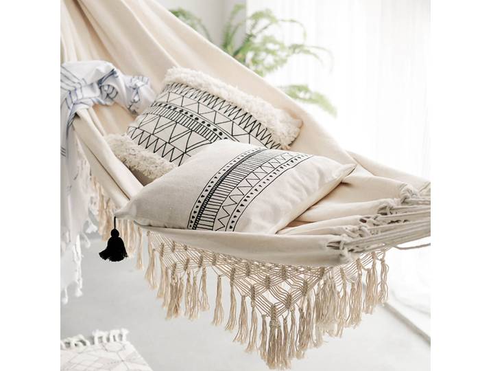 Hamac en macramé brésilien de style Boho, lit-balançoire de luxe à franges, double filet, intérieur