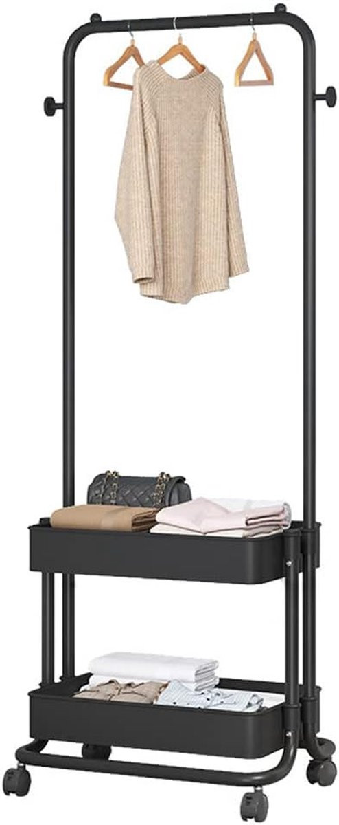 Verrijdbaar kledingrek en kledingorganizer in zwart, Hoogte: 150 cm