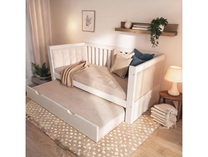 Lit gigogne gain de place 2x90x190 cm en bois massif finition blanche