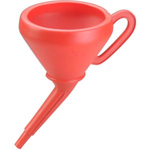 Hünersdorff Trichter 955200, rot, Ø 20,5 cm, aus Kunststoff, mit Sieb und abgewinkeltem Auslauf