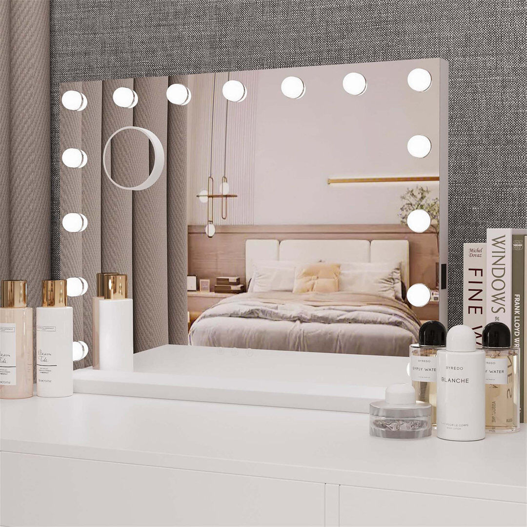 Metro Demetrias Rectangle Freestanding and Wall Vanity Mirror White 45cm H X 58cm W X 12cm D