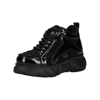 Plateausneaker BUFFALO "Buffalo Sneaker Leder/Textil", Damen, Gr. 38, schwarz (schwarz lack), Leder, Textil, Schuhe Plateausneaker