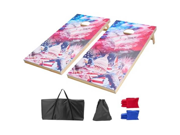VEVOR Jeu de Cornhole 125\,5x60 cm\, Planche de Jeu de Poche Portable\, Babette en Bois Massif\, avec 8 Sacs de Haricots et Étui de Transport\, pour Intérieur Extérieur Jardin Arrière-Cour Plage Camping