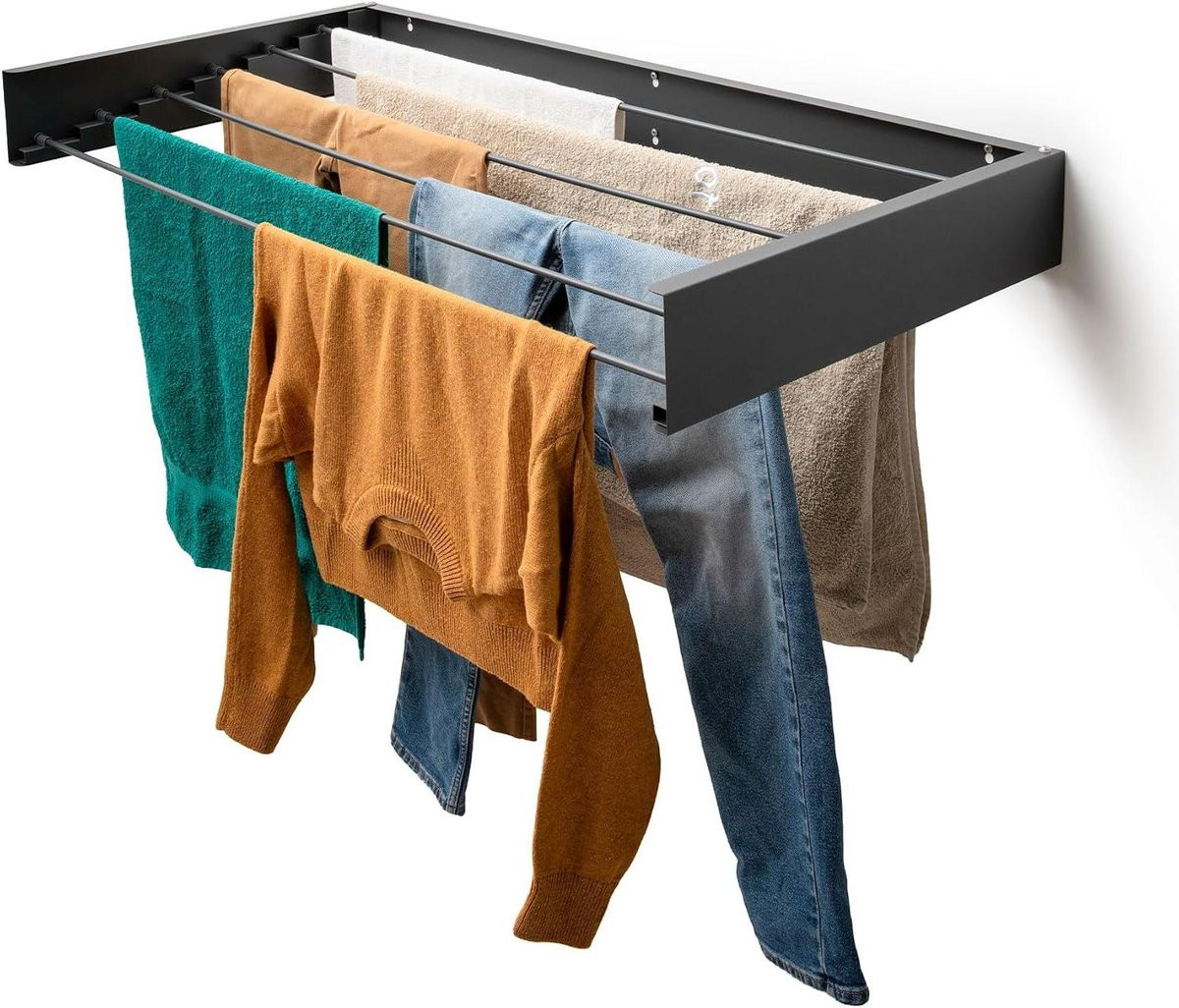 Inklapbaar wanddroogrek kledingdroger antraciet - 121 cm