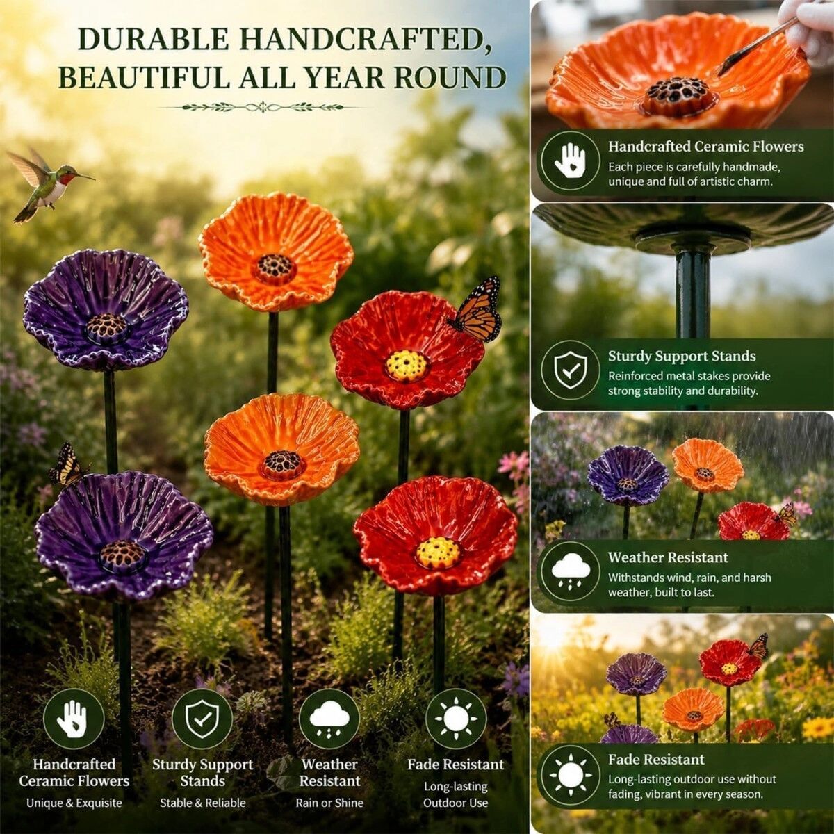INF 6-teiliges blumenförmiges Bienentränken-Set aus synthetischem Harz – mehrfarbige Garten-Bestäuber-Trinkschalen, dekorative