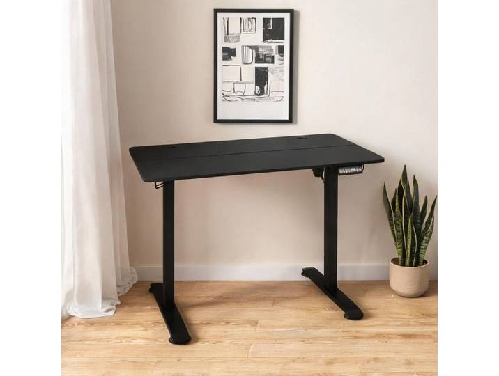 Bureau réglable en hauteur électrique 140x70 cm noir panneau de particules avec mémoire anti-collision