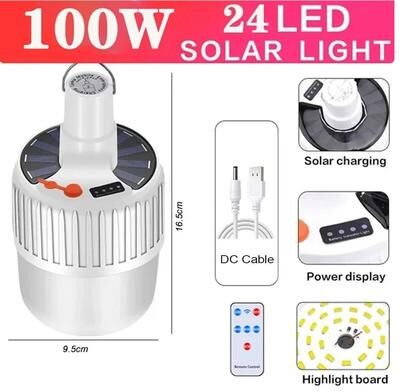 Uplifted Finds Solar Rechargeable Remote Controlled Emergency Camping Bulb 24led with Rc 2 Pcs