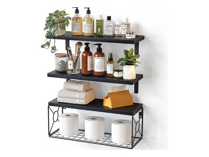 LuxusKollektion Wandregal Wandregal Paulownia Holz Set 3 1 Wohnzimmer Badezimmer Schwarz