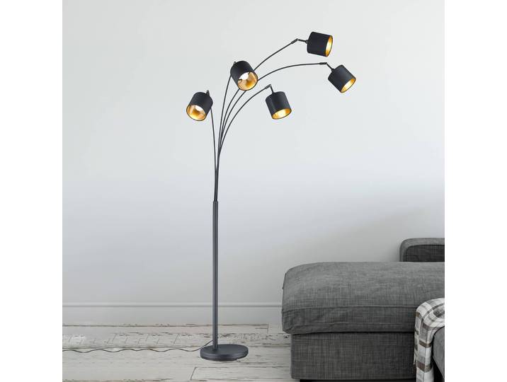 Reality Leuchten Stehlampe Tommy, schwarz, für Wohn- / Esszimmer, Textil / Stoff / Seide, Modern, Stehlampe