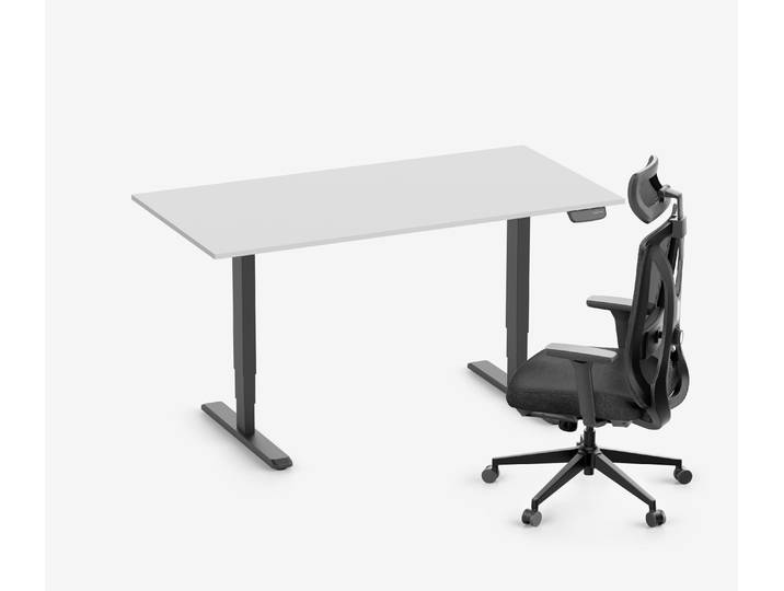 PRIMUS Schreibtisch + Stuhl VITA MESH Schwarz Normal, Sitzhöhe 44 - 52 cm 160x80 Lichtgrau