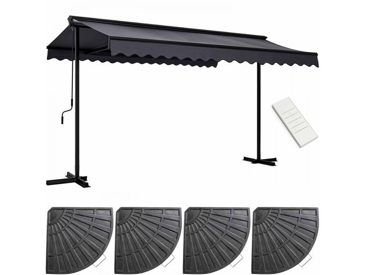 Oviala - Ensemble store banne double pente motorisé (3 x 4 m) + 4 dalles lestées