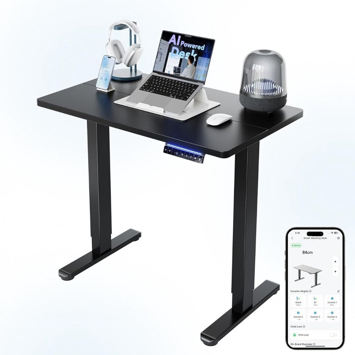 Elektrisch verstelbaar zit-sta bureau voor gaming en home office - Zwart