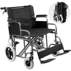 VEVOR Rollstuhl, Transportstuhl aus Karbonstahl für Erwachsene, Faltbarer Rollstuhl mit abnehmbarer Armlehne, selbstsperrende Bremse, 24 Zoll breiter Sitz, Tragkraft 300 Pfund, für freie Bewegung von Behinderten