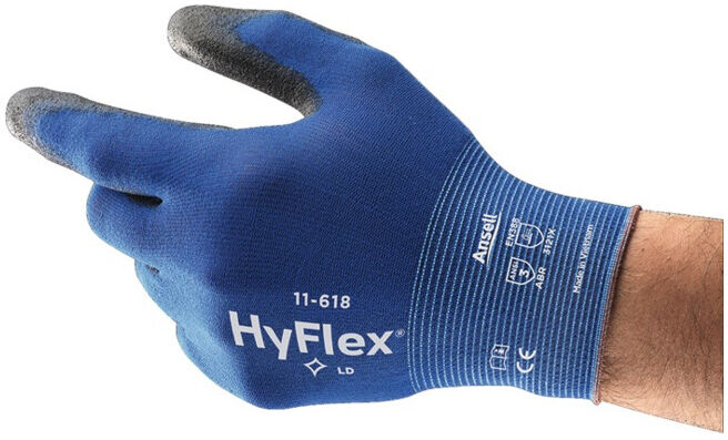 Gants HyFlex 11-618 T. 7 bleu/noir nylon avec polyuréthane EN 388 cat. II ; Ansell Health Care (11-618-7)
