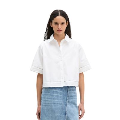 Kurzarmbluse MARC O'POLO "aus Premium-Popeline", Damen, Gr. 36, weiß, Obermaterial: 100% Baumwolle, unifarben, regular fit bauchfrei, Spitze, Blusen