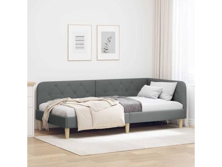 WDGJJFECNMUEHI Stoff Eckbettgestell L förmig Ecke Grau 90 x 190 cm Eckbettgestell mit Kopfteil Dunkelgrau 90x190 cm Stoff Tagesbett L-Form Sofa Bett Lattenrost Schlafzimmer Möbel
