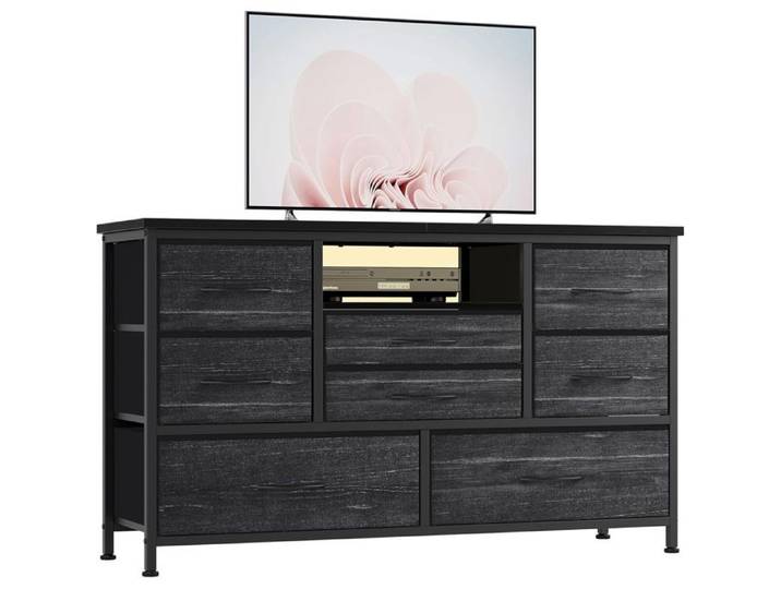 Commode organisatrice lumineuse - PROMIRACAL - 120x36x75 cm - 8 tiroirs anti-déformation - 3 prises & 2 USB-A - LED RGB
